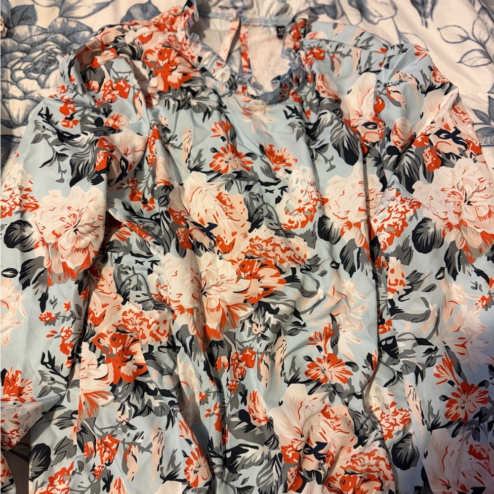 Floral Print Dress in Orange and Gray